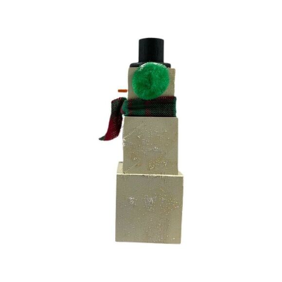 Vintage Christmas Decor Hand-made Wooden Block Snowmen Hand Painted Hearts Scarf - Picture 2 of 6